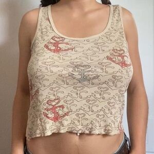 Anchor Print Beige Tank Top